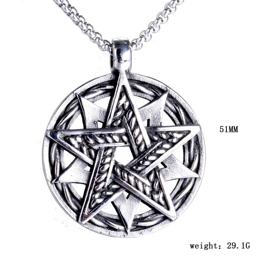 Mens Pagan Wiccan Pentagram Star Pendant Necklace Stainless Steel